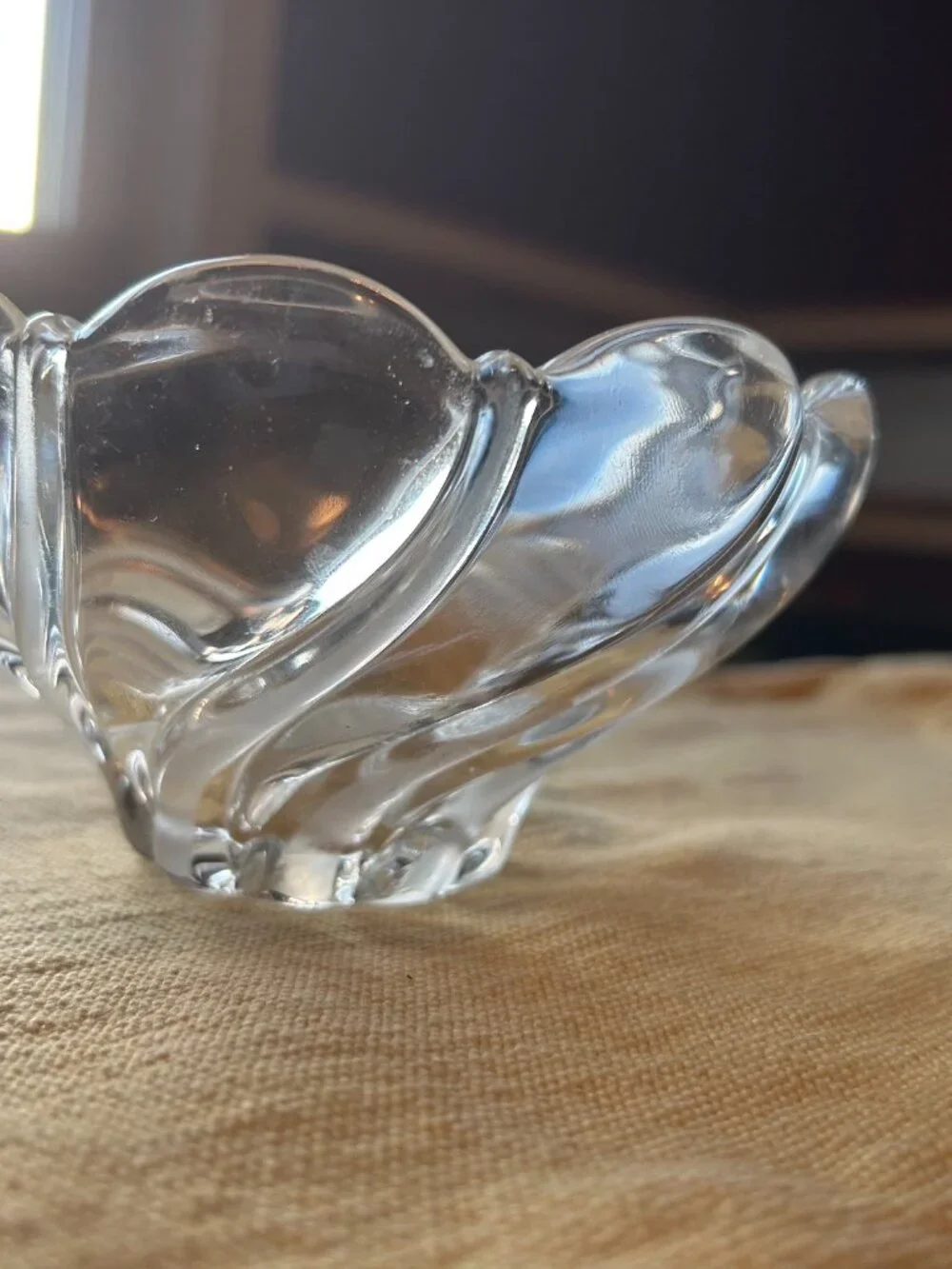 Mikasa  peppermint  swirl Crystal Candy dish  with scalloped  edge   5.5 in dia